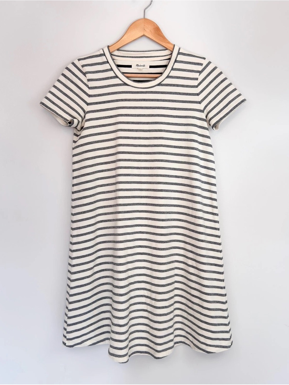 Madewell Striped Short-Sleeve A-Line Mini Dress - White & Gray